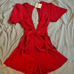 Red plunge romper